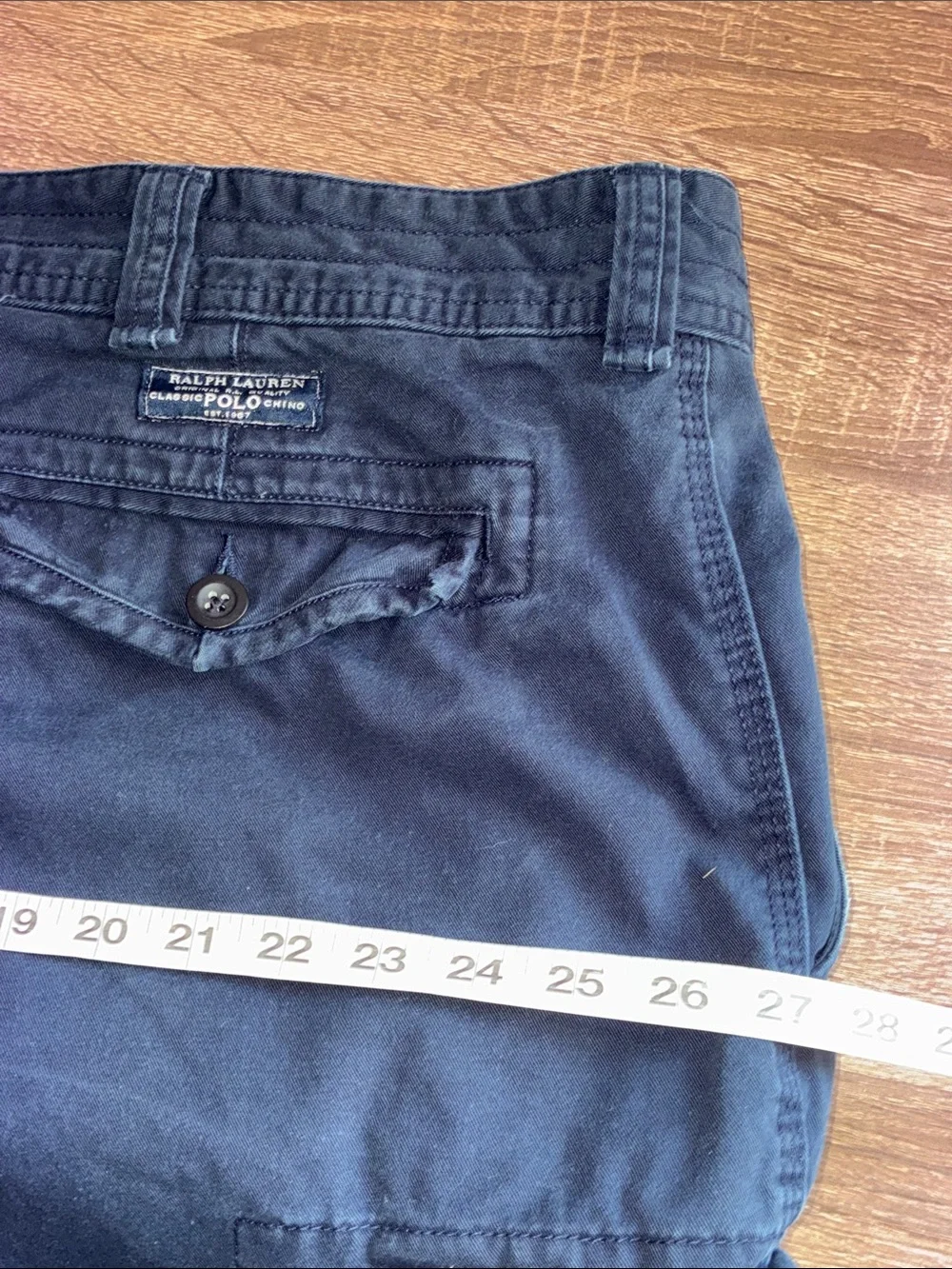 Pre Owned Polo Ralph Lauren Mens size 48 Navy Blue Heavy Twill Cargo Shorts